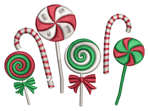 Christmas Candy Cane Lollipop Embroidery