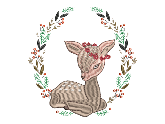 Floral Baby Deer Wreath Embroidery