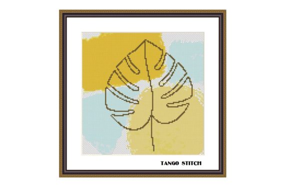 Monstera Leaf Watercolor Cross Stitch
