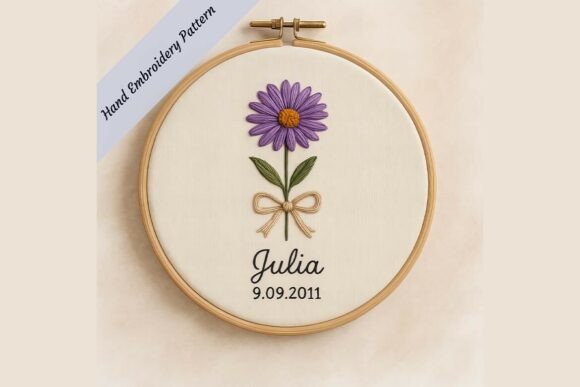 September Birth Flower Aster Embroidery