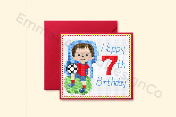 Soccer 7th Birthday Card Cross Stitch