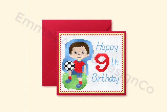 Soccer 9th Birthday Card Cross Stitch